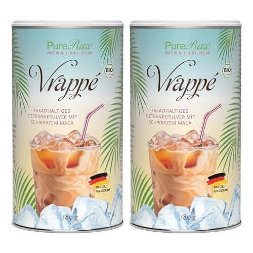 Vrappé Maca Kakao Kaffeeersatz Eiskaffee Pulver (Bio Vegan Roh) Superfood-Getränkepulver wie Frappe Kalter Griechischer Instant Kaffee Eiscafe Koffeinfrei - Iced No-Coffee | PureRaw 360g (=2x 180g) von PureRaw