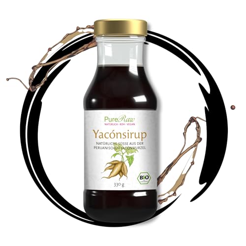 Yacon-Sirup Bio Yakonsirup (Vegan) Sirup Ohne Zucker-Zusatz, Natürlicher Flüssiger Zuckerersatz Yaconsirup mit Ballaststoffen Inulin Fiber Sirup - 100% Naturprodukt - Yacon Syrup | PureRaw 330g von PureRaw