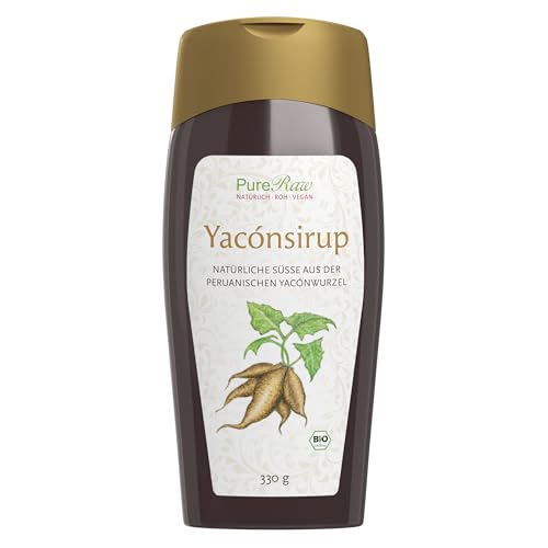 Yacon-Sirup Bio Yakonsirup (Vegan) Sirup Ohne Zucker-Zusatz, Natürlicher Flüssiger Zuckerersatz Yaconsirup mit Ballaststoffen Inulin Fiber Sirup - 100% Naturprodukt - Yacon Syrup | PureRaw 330g von PureRaw