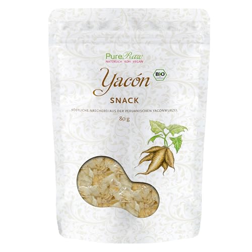 Yacon-Snack Bio Natürlich Süße Chips Zuckerfrei Ballaststoffe (Roh Vegan Glutenfrei) Yacon-Wurzel Getrocknet Ohne Zucker Yakon Knolle Süßigkeiten Knabberartikel Raw Organic Sweet Crisps | PureRaw 80g von PureRaw
