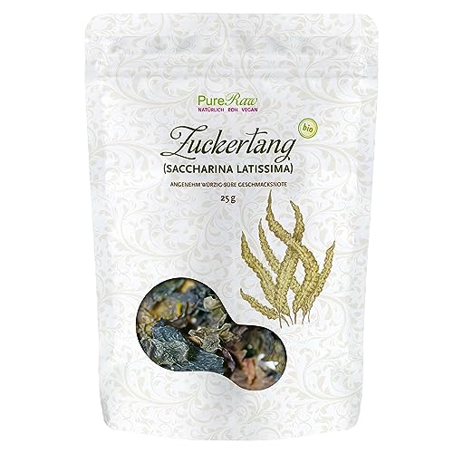 Zuckertang Bio Süßer Kombu Kelp (Wildsammlung Roh Vegan) Seetang Algen Blätter Atlantik Getrocknet - Organic Raw Wild Dried Seaweed Sugar Kelp Laminaria Saccharina Latissima | PureRaw 25g von PureRaw