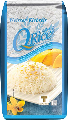 Q RICE Klebreis – Weißer, klebriger Langkornreis – Ideal für die asiatische Küche & für Desserts – 1 x 1 kg Q RICE Klebreis – Weißer, klebriger Langkornreis – Ideal für die asiatische Küche & für Desserts – 1 x 1 kg von Q Rice
