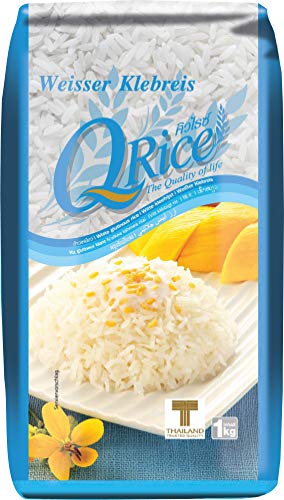 Q RICE Klebreis – Weißer, klebriger Langkornreis – Ideal für die asiatische Küche & für Desserts – 1 x 1 kg von Q Rice