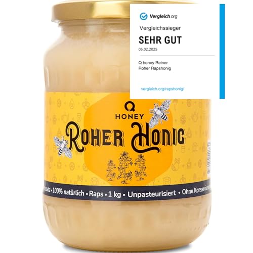 Reiner, Roher Rapshonig – 100% Natürlich mit zarter, süßer Note, Kristallisiert auf natürliche Weise, ideal für Tees, Backen und Desserts, Ungefiltert, Unbeheizt, Nicht Pasteurisiert, 1 kg von Q honey