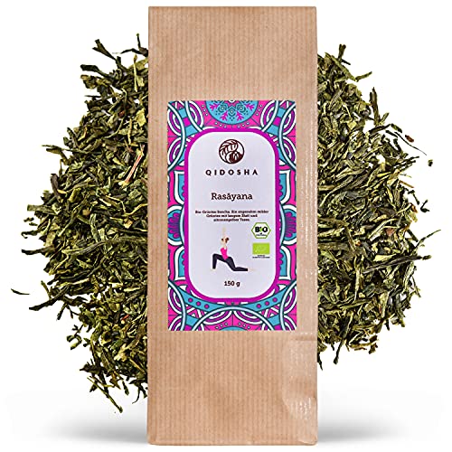 QIDOSHA® Bio Grüner Tee Sencha, 150 g loser Grüntee Bio Sencha, angenehm milder grüner Tee mit langem Blatt und zitronengelber Tasse von QIDOSHA