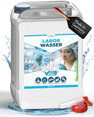 10L Aqua Bidest Laborwasser 2-fach destilliertes Wasser Qindoo, reines Wasser I Kanister mit Auslaufhahn (10L Kanister+Hahn) von Qindoo