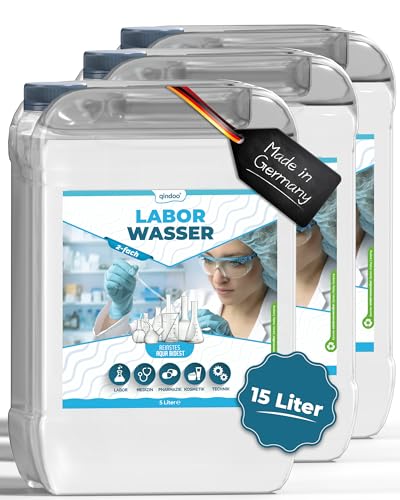 3x 5L bidestilliertes Wasser, 15L Qindoo Aqua Bidest Laborwasser, 2-fach destilliertes hochreines Premium Wasser (3x 5L Kanister) von Qindoo