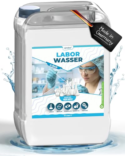 Aqua Bidest 10 Liter Kanister, Qindoo Laborwasser wo reines 2-fach Wasser benötigt wird z.B. für Labore, Medizin, Pharmazie, Kosmetik, Technik (10L Kanister) von Qindoo