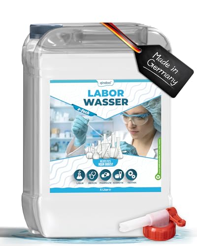 Qindoo Laborwasser Aqua Bidest 5L Kanister mit Auslaufhahn, Bidestilliert - Aqua bidestillata – 2-fach destilliertes Wasser (5L Kanister+Hahn) von Qindoo