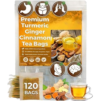 Natural Turmeric Ginger Cinnamon Tea Bags, Hand-made Blend of Turmeric, Cinnamon and Ginger, Herbal Tea, No Sugar, No Caffeine, No Gluten, Vegan. (2) von Qklovni