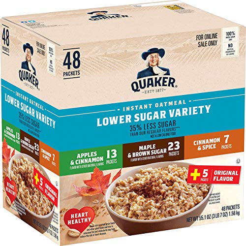 Quaker Instant Oatmeal, Lower Sugar, Variety Pack, Breakfast Cereal, 48 Counts von Quaker