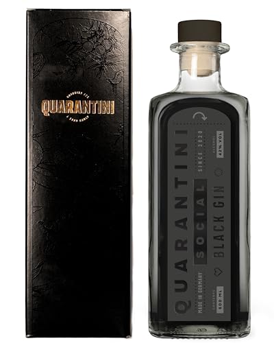 Quarantini Black Gin (500ml inkl. Geschenkverpackung) – Premium Gin mit fruchtigen Gin Botanicals aus Papaya und Bergamotte – perfekt geeignet als Gin Geschenk von Quarantini