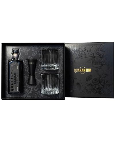 Quarantini Black Gin 42% Vol. (500 ml Geschenkset) – mit fruchtigen Botanicals aus Papaya und Bergamotte von Quarantini
