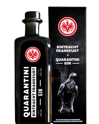 Quarantini Eintracht Frankfurt Gin 42% Vol. (500 ml inkl. Geschenkverpackung) – mit echtem Stadionrasen und den fruchtigen Botanicals Blutorange, Grapefruit und Birne von Quarantini