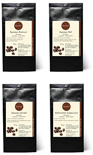 Espresso Probierset – Kaffee Geschenkset – 4 x 75 g Röstkaffee gemahlen – Espresso & Cappuccino Mischung – Geschenk Kaffeeliebhaber - Filterkaffee & Siebträger geeignet von Querfee von Querfee