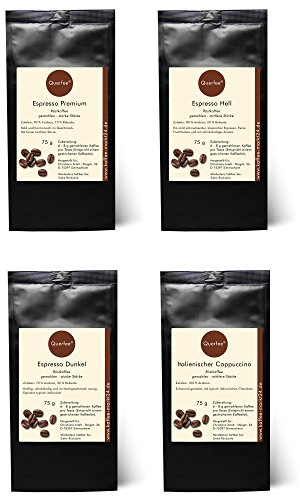 4 x Espresso Geschenkset Probierset - Espresso Hell, Espresso Dunkel, Espresso Premium, Italienischer Cappuccino - Espresso Kaffee Set gemahlen - 4 x 75 g von Querfee