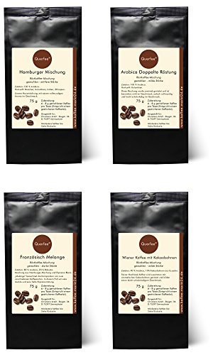 4 x Kaffee Geschenk-Set Probierset - Hamburger Mischung, Arabica 2x geröstet, Französisch Melange, Wiener Kaffee - gemahlen - 4x75 g (300g) von Querfee