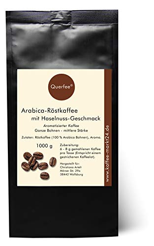 Aromatisierter Kaffee - Haselnuss - Mit Liebe geröstet mit Haselnuss Aroma - Ganze Bohnen (1000 g) von Querfee