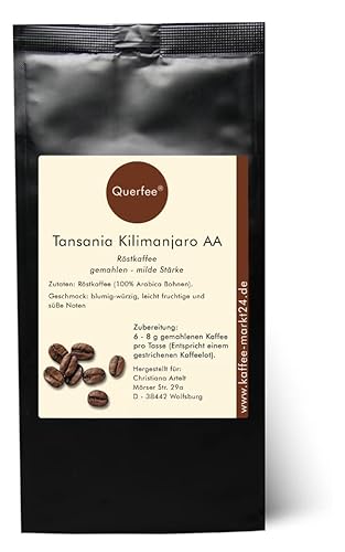 Querfee Tansania Kilimanjaro AA - Kräftig würziges Aroma - 100%Arabica Röstkaffee - gemahlen (1000 g) von Querfee
