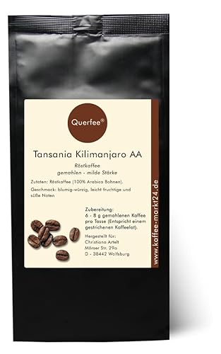 Querfee Tansania Kilimanjaro AA - Kräftig würziges Aroma - 100%Arabica Röstkaffee - gemahlen (1000 g) von Querfee