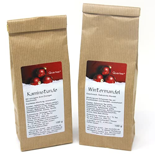 2 x Weihnachtstee Tee in der Adventszeit - Früchtetee "Kaminstunde" & Schwarztee "Wintermandel" je 100 g von Quertee