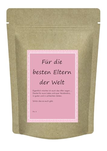 "Für die besten Eltern der Welt" Teegeschenk für die Eltern als Zeichen für Liebe und Dankbarkeit - 70 g Früchtetee im Zip-Beutel von Quertee