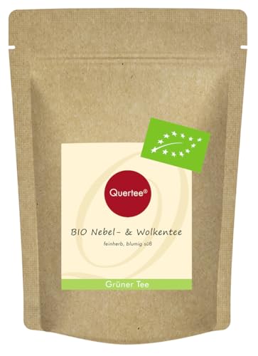 Quertee Bio Grüner Tee - „Nebel- und Wolkentee“ 100 g | Feinherb & Blumig | Hochwertiger Tee aus Zhejiang, China | Strahlend gelbe Tasse & frisches Aroma | Premium Bio-Qualität von Quertee