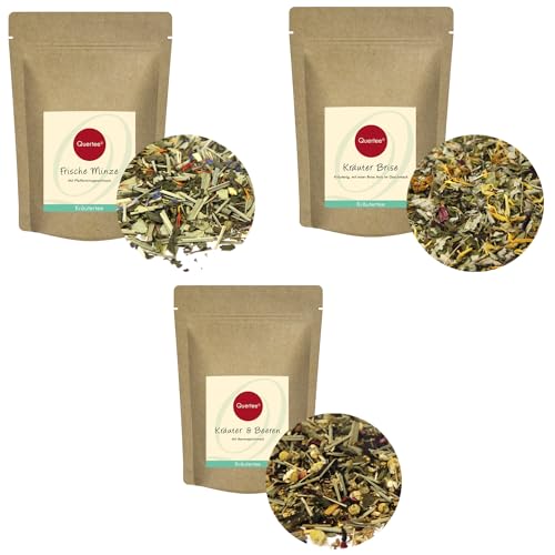 Kräutertee Probierset 3 x 50 g Kräutertee Geschenkset - Sorten: Frische Minze, Kräuter Brise, Kräuter & Beeren - Kräutertee loser Tee von Quertee (150 g) von Quertee