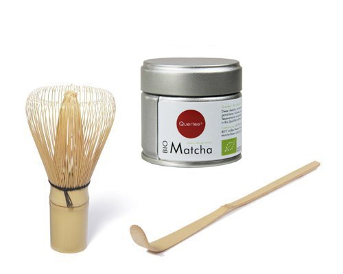 Matcha Set - Japan Matcha Pulver Bio - 30 g Dose - Premiumqualität PLUS Matcha Besen PLUS Matcha Bambuslöffel von Quertee® von Quertee