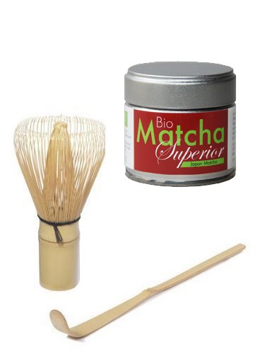 Matcha Set - Original Japan Bio Matcha - Superior - 30 g Dose - Matcha Pulver PLUS Matcha Besen Chasen - Matchabesen PLUS Matcha Bambuslöffel Chashaku von Quertee