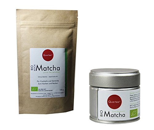 Original Japan Bio Matcha - 30 g Dose - Premiumqualität für den Trinkgenuß PLUS Bio - Matcha - 100 g im Zip-Beutel zum Kochen, Backen, Cocktails, Mixgetränke, usw. von Quertee