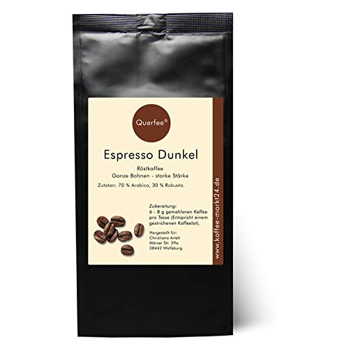 Querfee - Espresso Ganze Bohnen - Kräftiger Espresso Dunkel - Traditionelle Trommelröstung aus Hamburg - Ein kräftiger Espresso (500 g) von Quertee