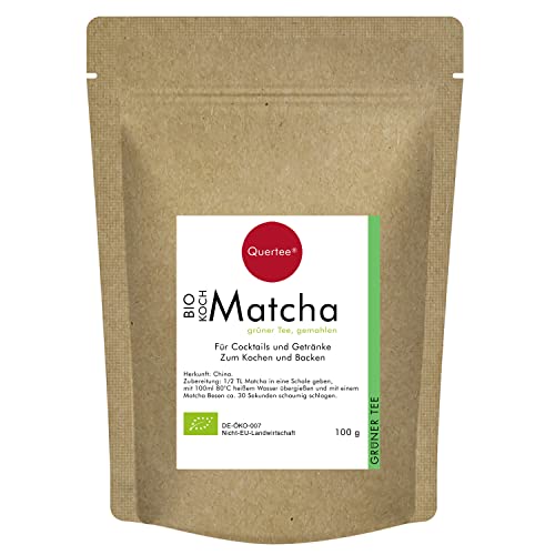 Quertee Bio Matcha 100 g - Matchapulver als Kochmatcha ohne Zusatz von Aromastoffen und sonstigen künstlichen Zusätzen zum Kochen, Backen, Müsli, Smoothie, Matcha-Latte, … von Quertee
