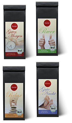 Quertee Bio Geschenkset und Probierset Biotee für den Tag - Bio Tee für morgens, mittags und abends und für zwischendurch - 4 x 100 g (400 g) von Quertee