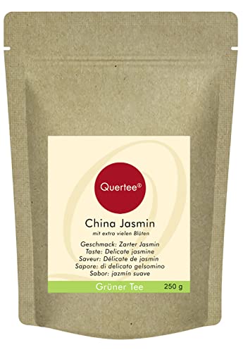 Grüner Tee - China Jasmin Tee mit extra vielen Blüten 250 g mit zartem Jasmin Geschmack für über 100 Tassen Tee von Quertee von Quertee