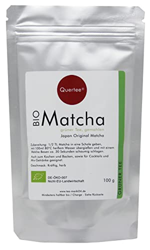 Matcha Pulver Bio Tee in Premium-Qualität - 100 g Bio Green Tea aus Japan | Ohne Zusätze | 100% Natur für Matcha Latte Smoothies Morgenroutine - von Quertee von Quertee