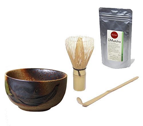 Quertee Matcha Set - Bio Matcha Pulver - 40 g im Alu-Zip-Beutel PLUS Original japanische Matcha Schale - 400 ml PLUS Matcha Besen Chasen - Matchabesen PLUS Matcha Bambuslöffel Chashaku Quertee Matcha Set - Bio Matcha Pulver - 40 g im Alu-Zip-Beutel PLUS Original japanische Matcha Schale - 400 ml PLUS Matcha Besen Chasen - Matchabesen PLUS Matcha Bambuslöffel Chashaku von Quertee