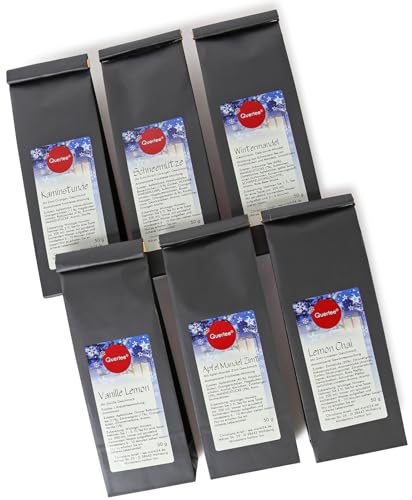 Quertee Nr. 7-6 x 50 g Wintertee Weihnachtstee Tee Geschenk mit den Sorten Vanille Lemon, Schneemütze, Lemon Chai, Kaminstunde, Wintermandel, Apfel Mandel Zimt (300 g) von Quertee