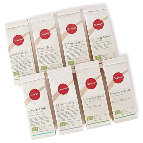 Quertee Nr. 1 – Bio Tee Geschenkset 8 x 25g Biotee Probierset Geschenkidee Tee Geschenk - 200 g Tee zum Probieren und Verschenken von Quertee
