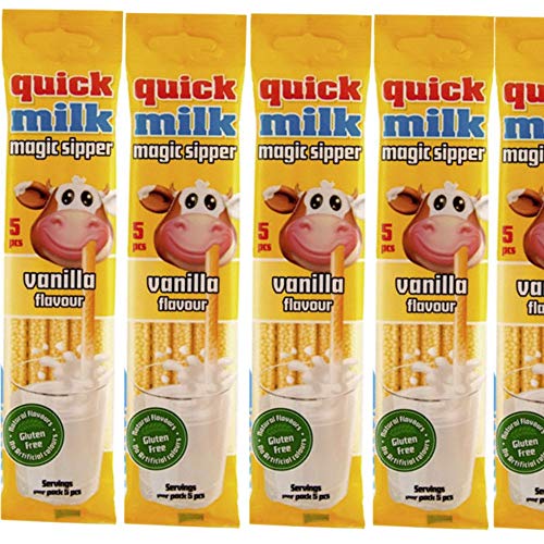 10 Beutel je 5 Halme Vanille Trinkhalme Quick Milk Magische Milch Strohhalme (Gesamt: 50 Halme) von Quick Milk