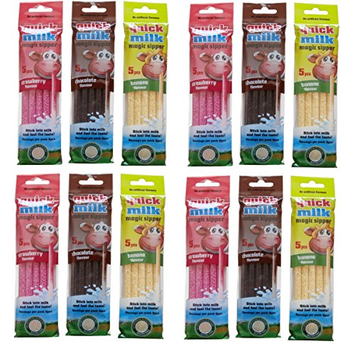 60 x Quick-Milk Magic Sipper Strohhalme aromatisierte Strohhalme für sofortigen Milchshake - Erdbeere - Schokolade - Banane von Quick Milk
