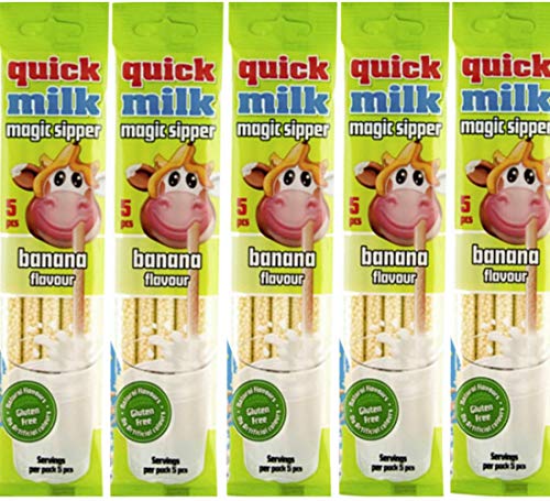 Quick Milk Banane 5 Beutel mit je 5 Halmen Magische Milch Trinkhalme Strohhalme von Quick Milk
