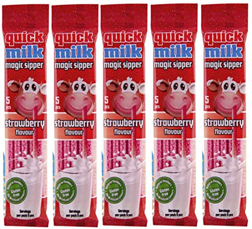 Quick Milk Erdbeere 5 Beutel mit je 5 Halmen Magische Milch Trinkhalme Strohhalme von Quick Milk