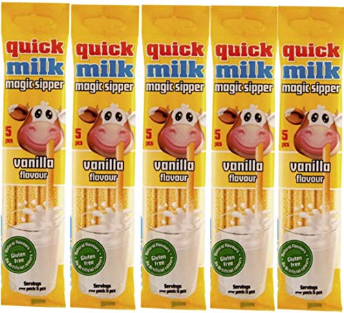 Quick Milk Vanille 5 Beutel mit je 5 Halmen Magische Milch Trinkhalme Strohhalme von Quick Milk