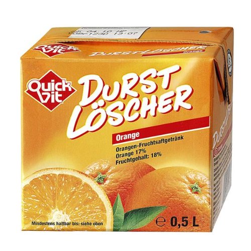 12 Packungen a 500ml Durstlöscher Quickfit Orange mit Strohhalm von Quickfit