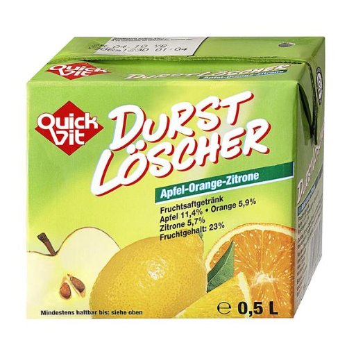 24 Packungen a 500ml Durstlöscher Quickfit Apfel Orange Zitrone mit Strohhalm von Quickfit