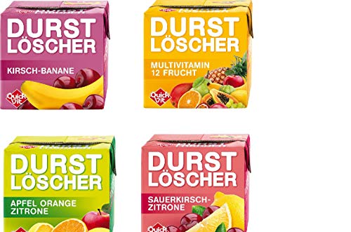 48 Pack Durstlöscher a 500ml Mixbox 4 Sorten Kiba Banane / Sauerkirsch + Multivitamin + Apfel Orange Zitrone + Sauerkirsch Zitrone Fruchtsaftgetränk 24 Liter von QuickVit