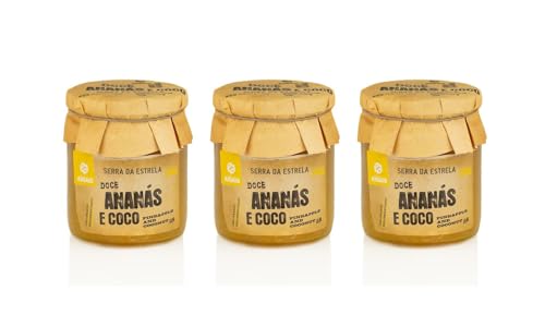 Ananas-Kokosnuss-Marmelade - Packung mit 3 Gläsern zu je 280g - Reich an Vitaminen A, B und C - Ideal für Desserts und Frühstücke - Ohne Farbstoffe und Konservierungsstoffe von Quinta de Jugais