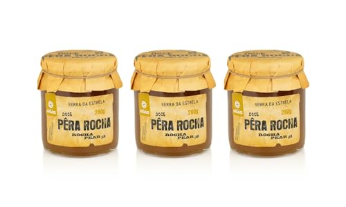 Birnenmarmelade der Sorte Rocha - Packung mit 3 Gläsern zu je 280g - Vollständiges und nahrhaftes Geschmackserlebnis - Ideal für Desserts und Frühstücke - Ohne Farbstoffe und Konservierungsstoffe von Quinta de Jugais