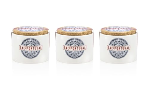 Blumensalz - Portugal Salz - Packung mit 3 Keramikgläsern zu je 150 g - Gewonnen aus den Salzgärten von Figueira da Foz - 100% natürliches Salz - Gourmet-Produkt aus Portugal von Quinta de Jugais